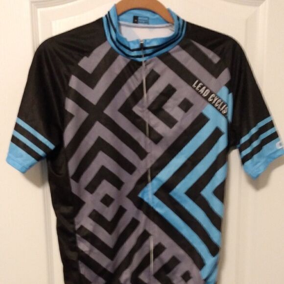 Colorful geometric bicyclist jersey with zipper and pockets - Picture 1 of 7